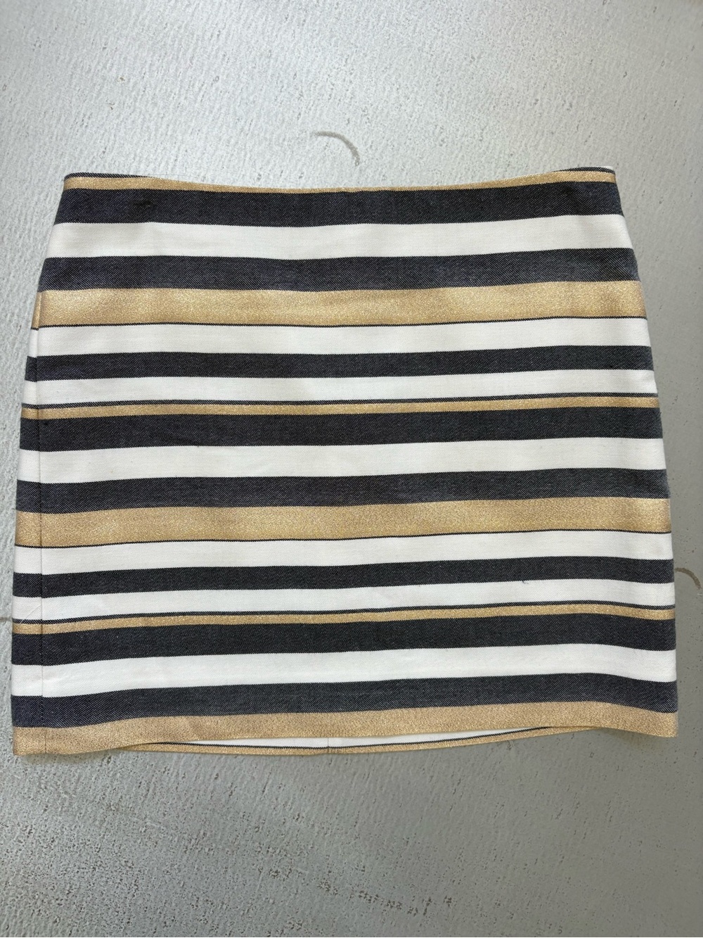 J. Crew Striped Navy, White & Gold Metallic Mini Skirt